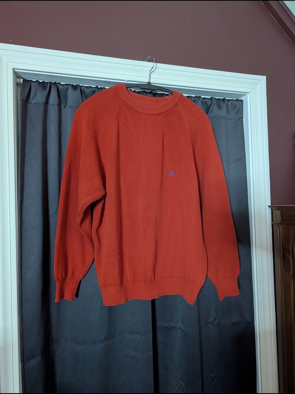 United Colors Of Benetton Vintage Made In Italy Mens Red Logo Knit Sweater 48